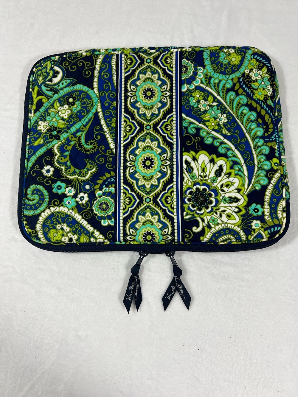 Vera Bradley Navy, Green & Turquoise Paisley Quilted Laptop Sleeve